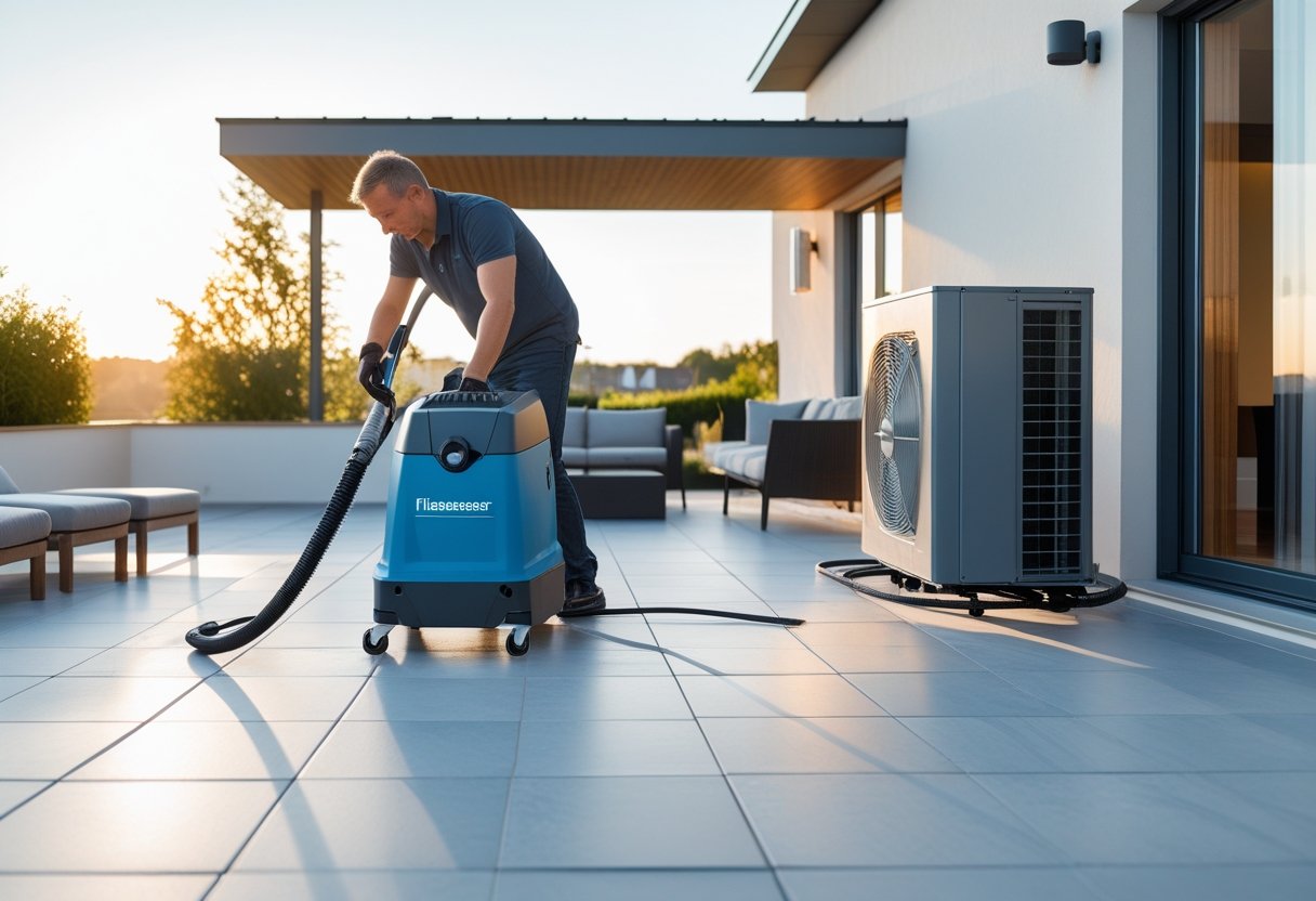 Saadan optimerer du din terrasse med en fliserenser maskine til terrassen og varmepumpeinstallation